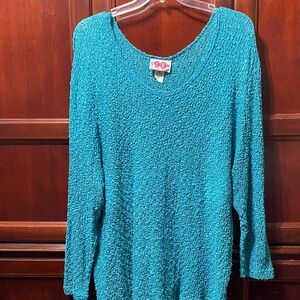 90 Design Blue Textured Long Sleeve women’s long sleeve Top